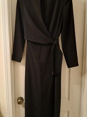 Positive Attitude Black Long-Sleeve Wrap Midi Dress with Tie
